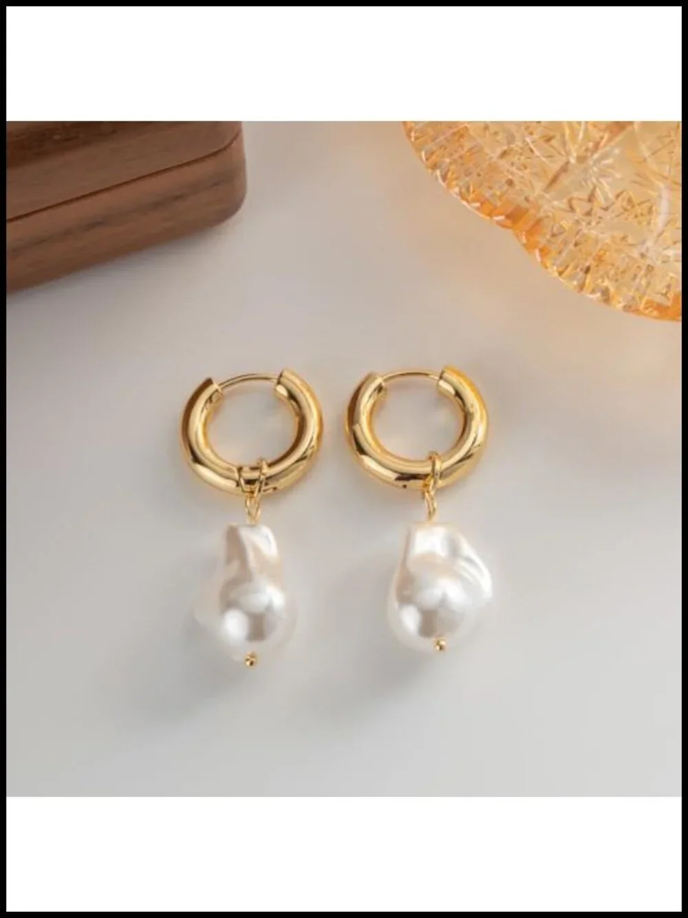 14K Gold Plated Pearl Drop Dangle Earrings Huggie Hoop Hypoallergenic Women